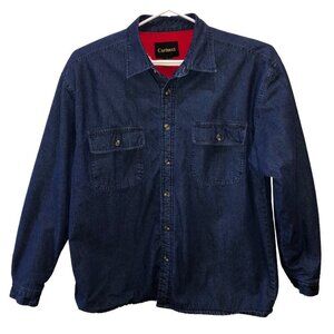Carlucci Men Large Blue Button Up Front Pockets Denim Fleece Lined Shirt Shacket